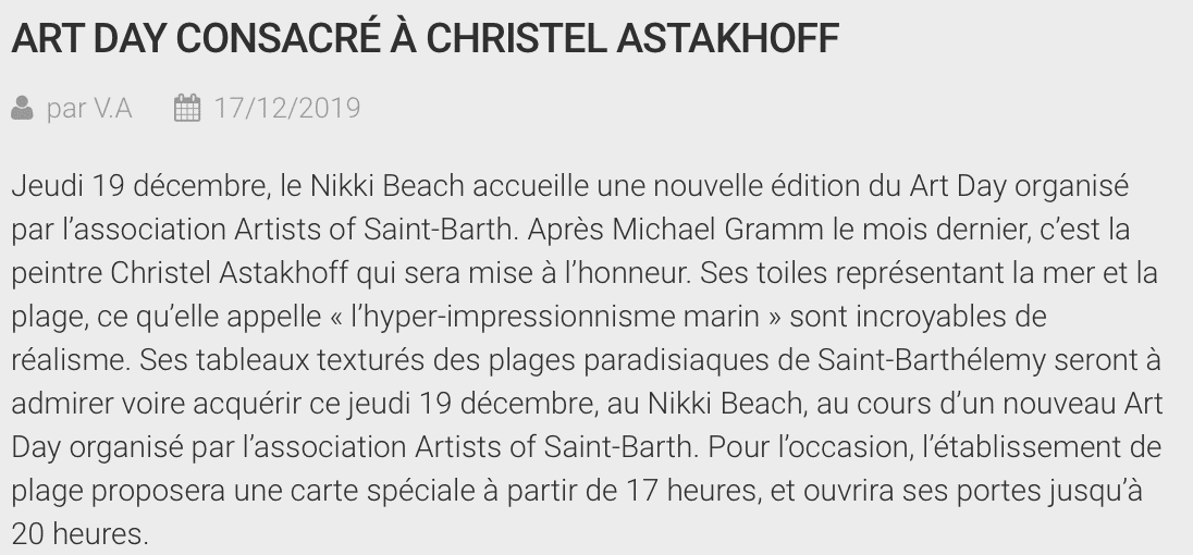 Le journal de Saint Barth - Coastal Artist Christel Astakhoff